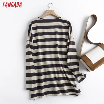 Tangada Women High Quality Striped Print Sweatshirts Oversize Long Sleeve O Neck Loose Pullovers Female