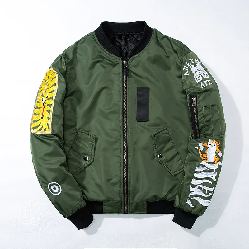 Новая европейская американская Японская уличная Harajuku Мужская Женская куртка-бомбер вышитые женские s мужские куртки и пальто плюс размер - Цвет: Green plus cotton