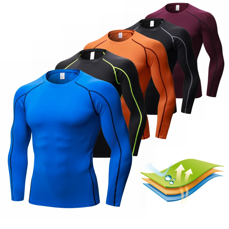 Ropa Deportiva de manga larga para hombre, camisa de compresión con cuello levantado para gimnasio y ciclismo