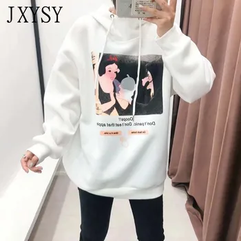 

JXXSY 2019 Autumn winter hoodies women sweatshirt casual cartoon character print long sleeve sweatshirt women pullovers top