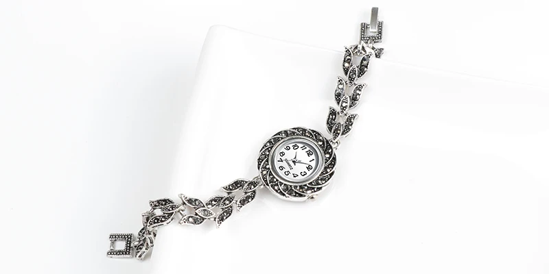 Kinel модные женские часы античное серебро роскошный яркий черный браслет со стразами наручные часы Винтажные Ювелирные изделия Новинка