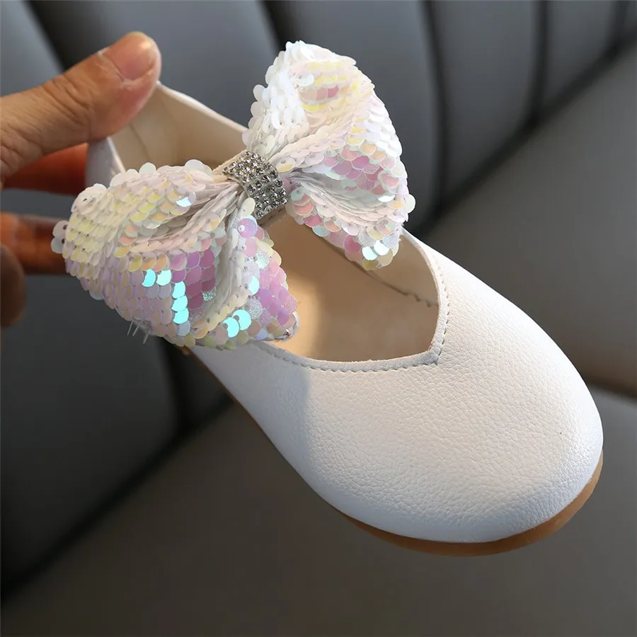 Girls solid color sequins rhinestones bow princess shoes baby girl cute dance shoes casual shoes single non-slip bow shoes 35A14 (23)