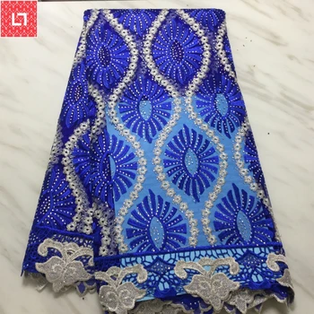 

African Lace Fabric Embroidered Nigerian Laces Fabric 2019 High Quality blue French Tulle Lace Fabric For Women