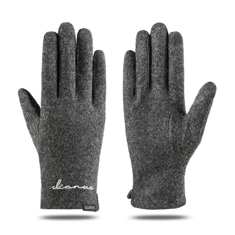 mens knitted gloves Men Winter Wool Cashmere Knit Touch Screen Driving Mitten Men's Letters Plus Plush Velvet Thick Warm Sport Cycling Glove F30 mens waterproof winter gloves Gloves & Mittens