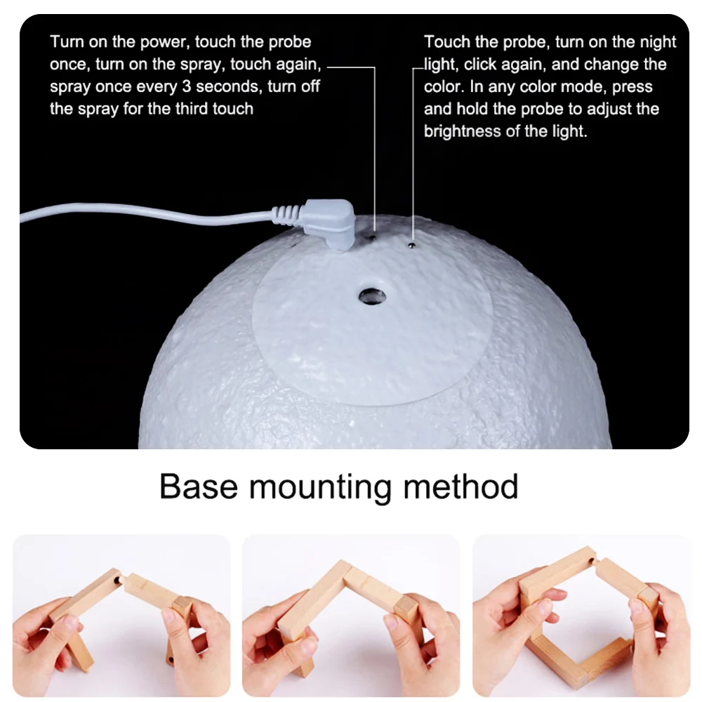 3D принт луна лампа с 880 мл увлажнитель воздуха светодиодный ночник изменение цвета освещения для домашнего декора ночной Прохладный очиститель воздуха