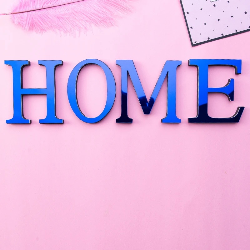Acrylic Blue Letters 3D Mirror Wall Sticker Home Decoration Holiday Celebration Living Room Bedroom DIY Self-adhesive Art Mural Wall Sticker Mirror Wall Sticker Acrylic Wall Sticker
