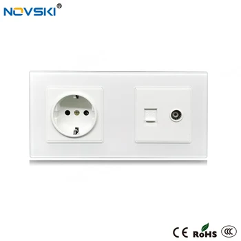 

NOVSKI EU Electrical Socket Cable TV CATV RJ11 Tel Data Socket , White Crystal Glass Panel Socket 86*172mm, 2020 New Arrival