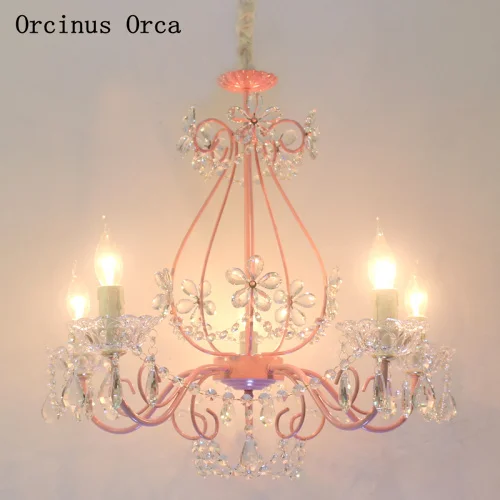 

Nordic pink girl crystal chandelier Princess bedroom children's room lamp romantic creative Crystal Flower Chandelier