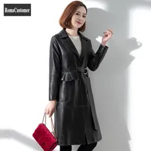 

Womens Autumn New Sheepskin Trench Long Genuine Leather Overcoat Female Korean Slim Turn-Down Collar Elegant Casual Coat
