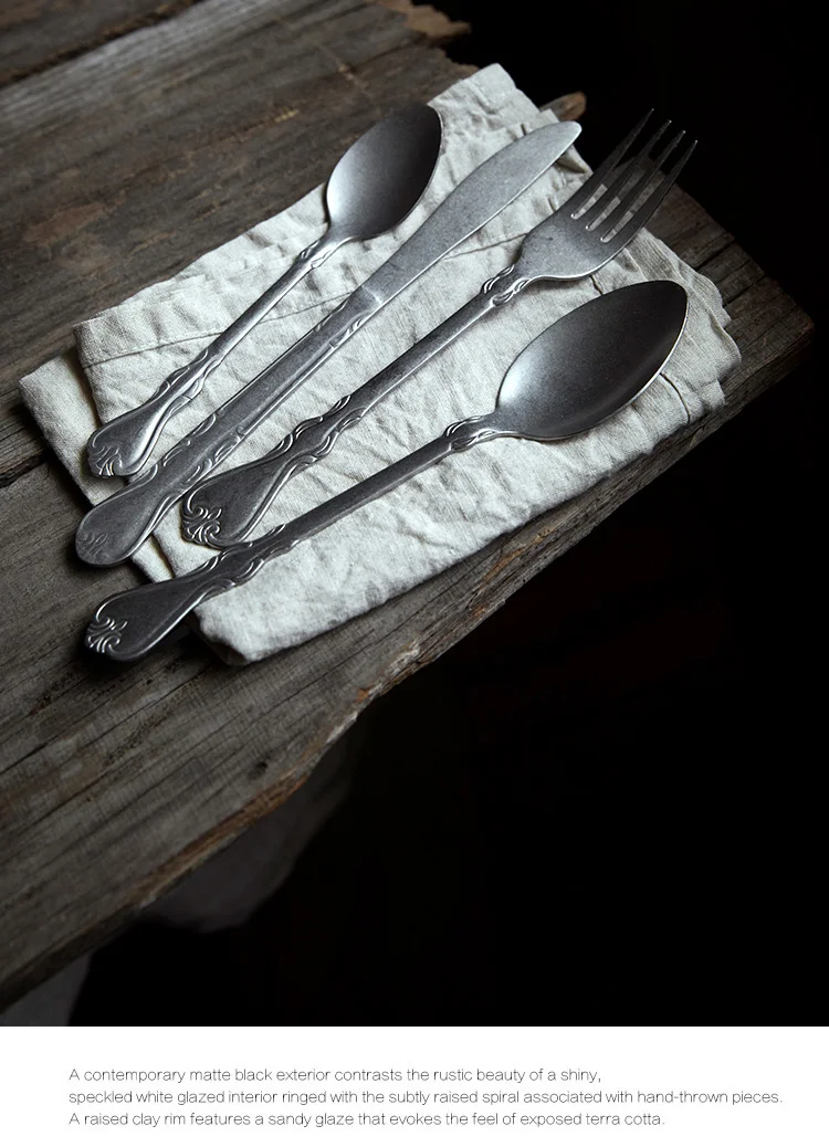 4 шт. набор посуды Ретро столовые приборы 304 нержавеющая сталь нож Вилка десертная ложка, кухонная посуда стейк Фрукты Столовые приборы столовое серебро