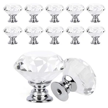 

10Pcs/set 30mm Diamond Shape Design Crystal Glass Knobs Cupboard Drawer Pull Kitchen Cabinet Door Wardrobe Handles Hardware