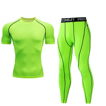 

Men's Fitness Set Compression Shirt Round Neck T-Shirt Gym Sportswear Bottoming Shirt Tights Breathable Quick-drying MMA Set