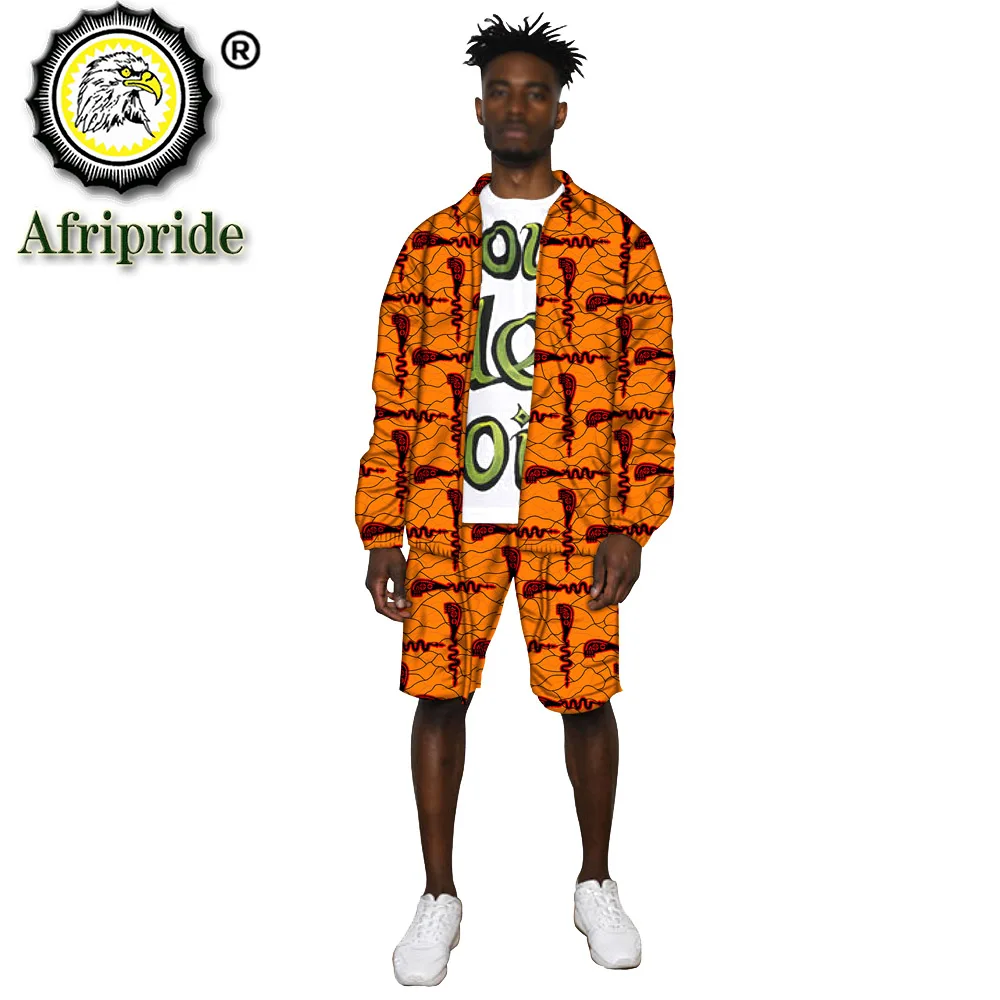 

African Clothes for Men Print Jacket and Shorts 2 Piece Set Dashiki Outfits Open Front Coats Ankara Outwear Tracksuit S2016038