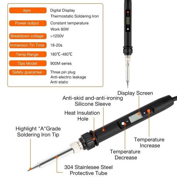 80W Internal Heat-adjustable Electric Soldering Iron Household Electrician Repair Solder Gun Set