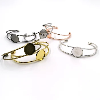 

1Pcs/Lot New Blank Bracelet Base Cabochon Cameo Tray Bezels Adjustable End setting For diy jewelry making supplies accessories