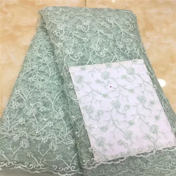 

African green sequins Lace Fabric Embroidered Nigerian Laces Fabric 2020 High Quality beads French Tulle Lace Fabric For Women