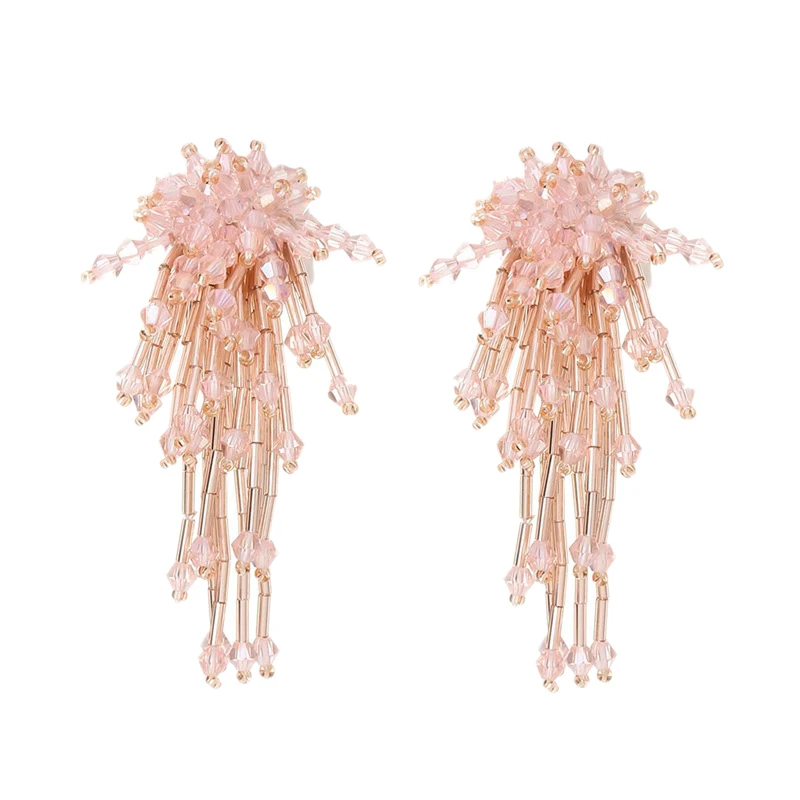 

Bohemian Crystal Beads Beaded Tassel Earrings Long Paragraph Earrings Ethnic Style Jewelry