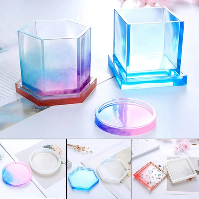 5 шт. Diy силиконовые подставки смолы формы эпоксидное литье в том числе круглый шестиугольник и квадратный Плесень Для смолы бетон цемента дома деко