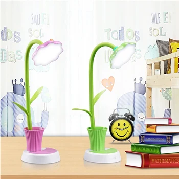 

Kids Lamp LED Desk Lamp Press Control Dimming Light Flexible USB Rechargeable Studying Lamps with Pencil Holder Sun Flower Pink+
