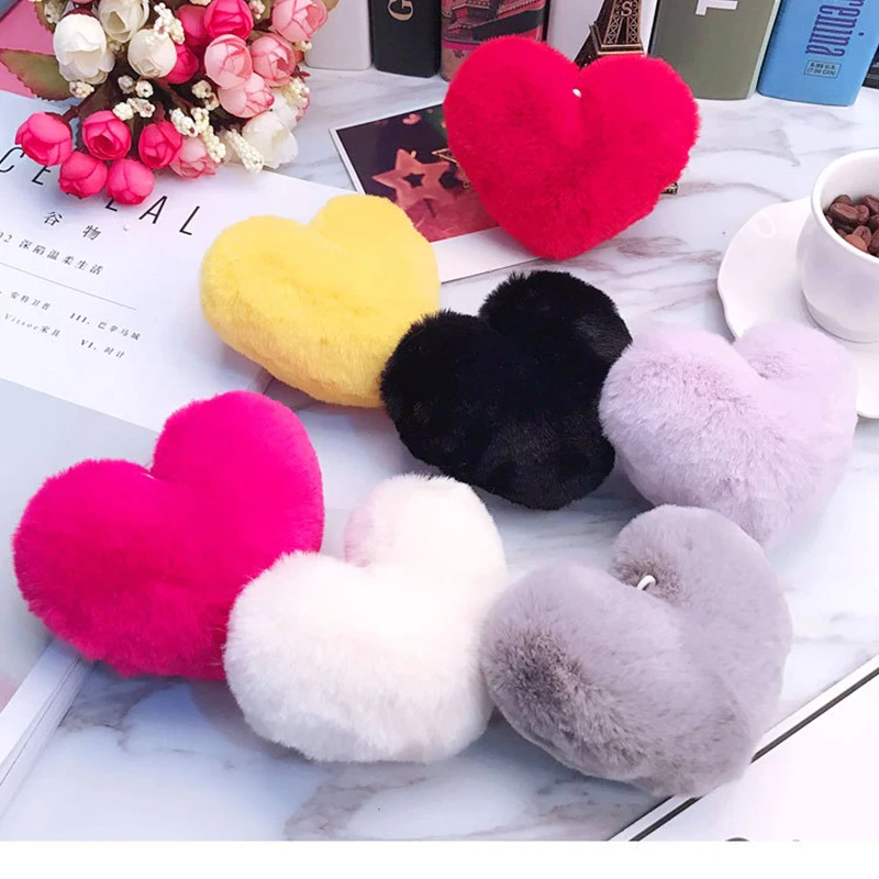 Heart Pom pon Ball for Women Shoes Handbag Keychain, Phone Fashion, DIY Accessories