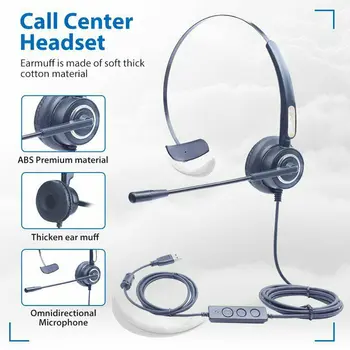 

USB 3.5mm Computer Headset Handsfree Headphones with Noise Cancelling Mic Adjustable Call Tuning Mute Control for Call Center PC