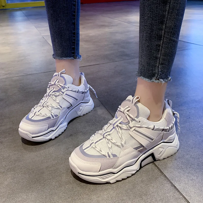 

Reflective Sneakers Women Breathable Mesh Casual Shoes Woman Black Dad Shoes Thick Sole Sneakers Platform White Chunky Sneakers