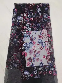 

2019 Sequined African French Mesh Net Lace Fabric For India Evening Party Dress Fabrics 2019 New Nigeria Sequins Voile