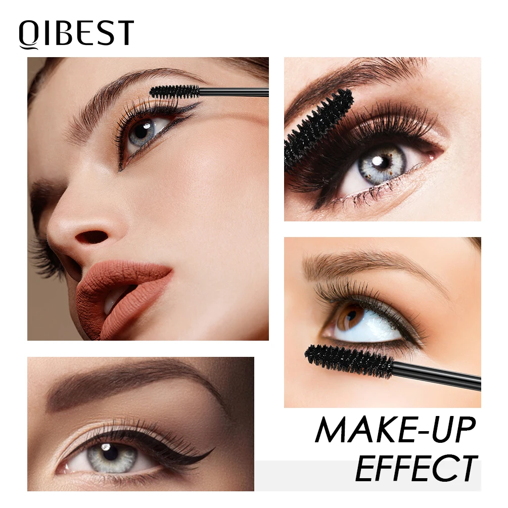 QIBEST ماسكارا مضادة للماء ماكياج العين السوداء ريميل 4D رمش مستحضرات التجميل الشباك ماسكارا سميكة الرموش ألياف الحرير حجم الماسكارا 2
