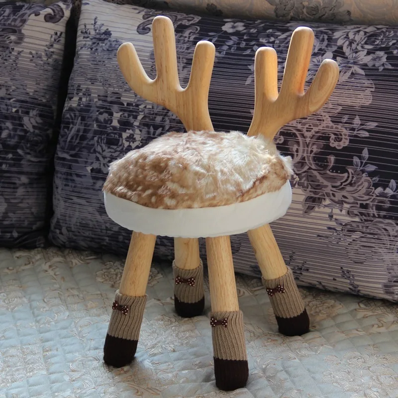 Wood Cartoon Animal Backrest Learning Web Celebrity Lovely Bench Household Solid Children Table And Chair Round Low Stool | Мебель