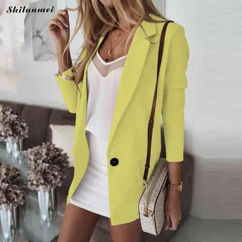 Promotion 2019 Fashion Solid Women Blazers And Jackets Ladies Office Suit Coat Autumn Button Casual Blazer Plus Size Female Jackets 5xl