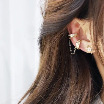 Earring For Women 14K Real Gold Frosty Sub-Chain Stacking Ear Bone Clip European Net Red Design Trendy Cool Ear Bone Ear Clip