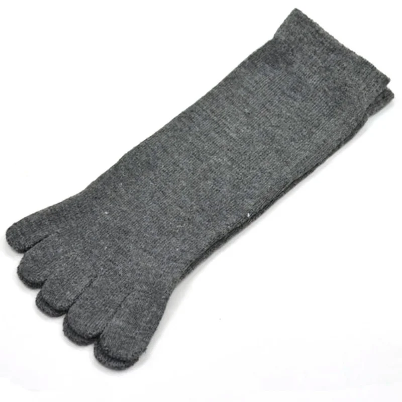 Для мужчин дышащая пять пальцы рук и ног носки одноцветные хлопковые носки Длинные носки до лодыжки - Цвет: Темно-серый