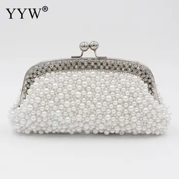 

Womens Pearl Bead Rhinestone Evening Clutch For Banquet Luxury White Bag Fashion Champagne Wedding Purse Cream Prom Cluthes Bags