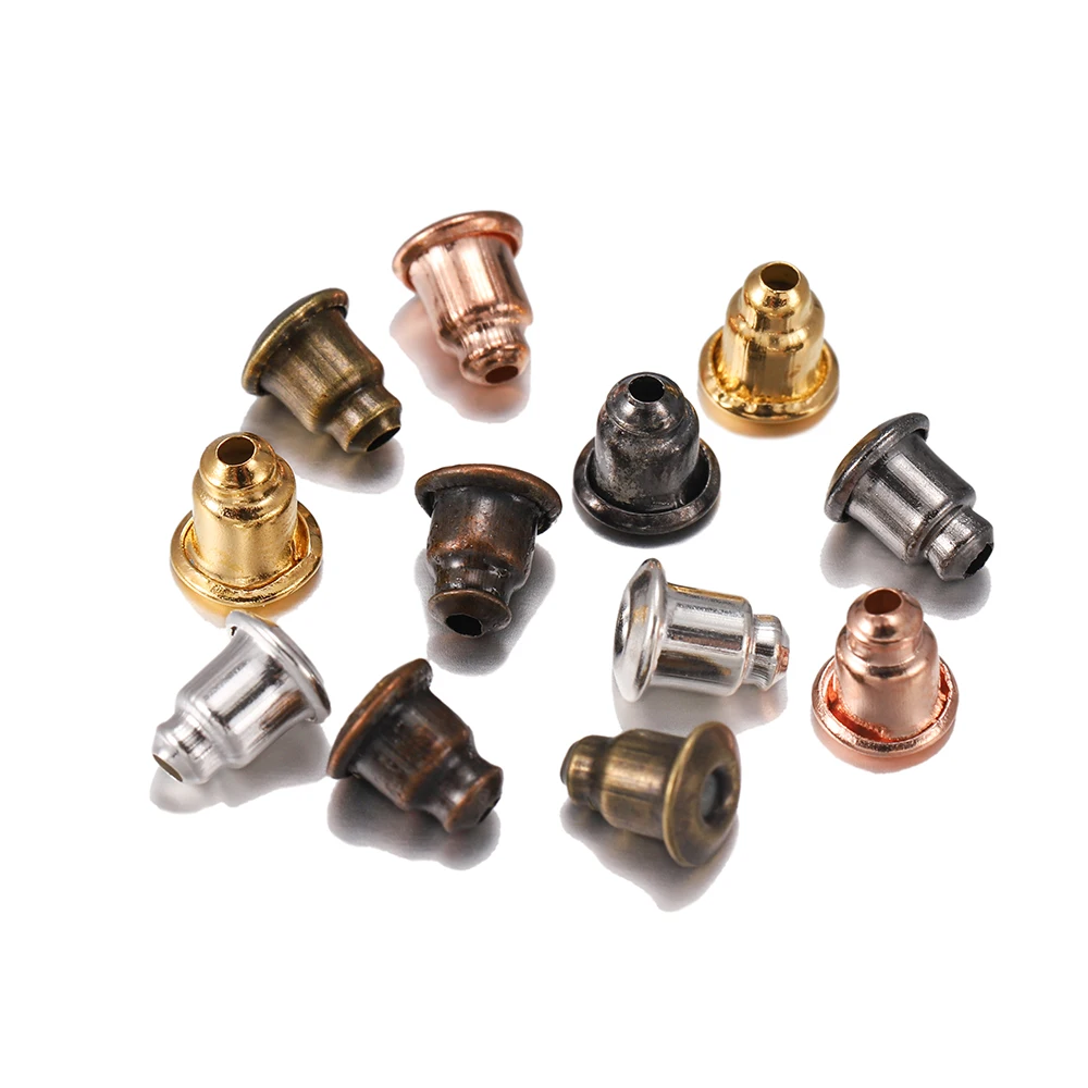 

200Pcs/pack 5*6mm Metal Gold Earring Studs Backs Stopper Bullet Blocked Caps Ear Accessories For DIY Jewelry Making Findings