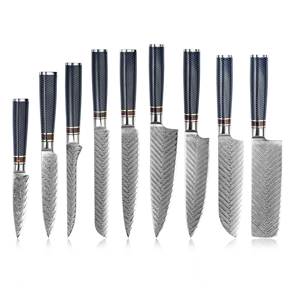 NANHAIONE Смола Ручка Стрелка шаблон VG10 Дамасская сталь набор Nakiri Chef Santoku хлеб резьба