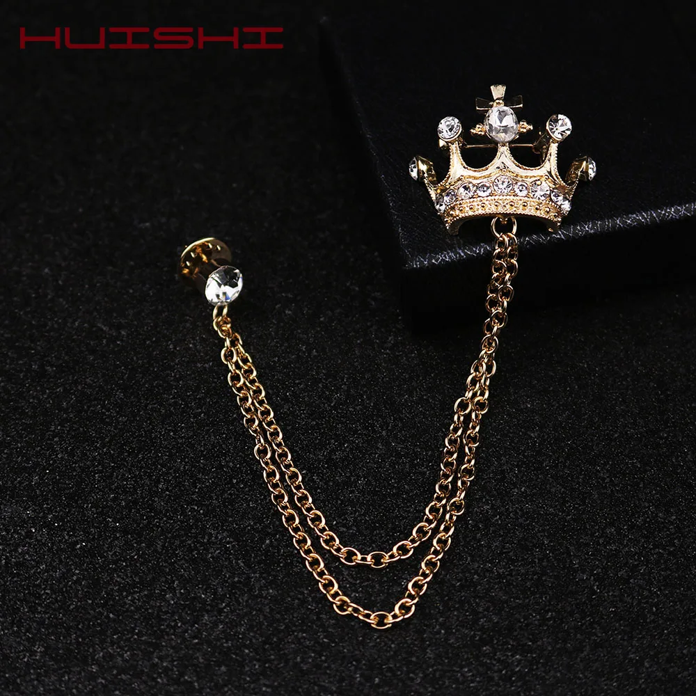 Crown Brooch Korean British Style Chain Crown Brooch Suit Tassel Chain Lapel Pin Badge Retro Men Accessories Wedding Banquet enamel pins pin brooches clothing brooch enamel brooches metal brooches