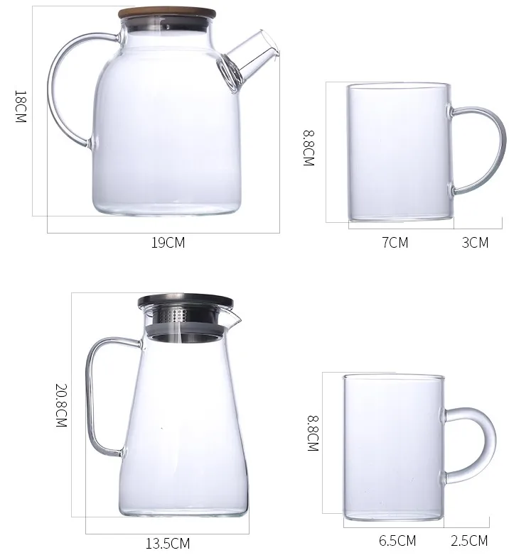 Japanese glass kettle set-1.7L teapot set- sealed Pot with stainless steel wooden lid-heat-resistant teapot-wood tray