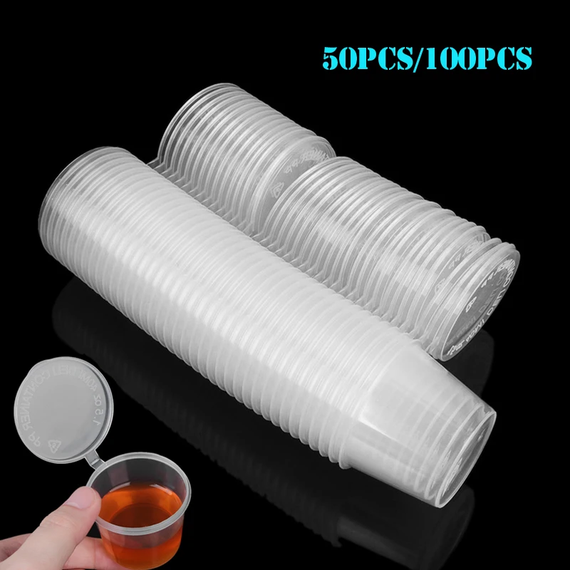 

50pcs/100pcs 25ml 50ml Plastic Takeaway Sauce Cup Containers Food Box With Hinged Lids Pigment Paint Box Palette Disposable Box