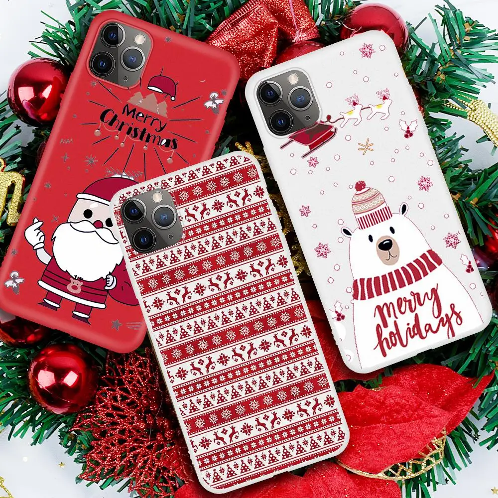 For iPhone 12 11 Pro Max 12 Mini XS Max Soft Case Animal Christmas White Pattern Phone Case For iPhone XR X SE2020 8 7 6s 6 Plus