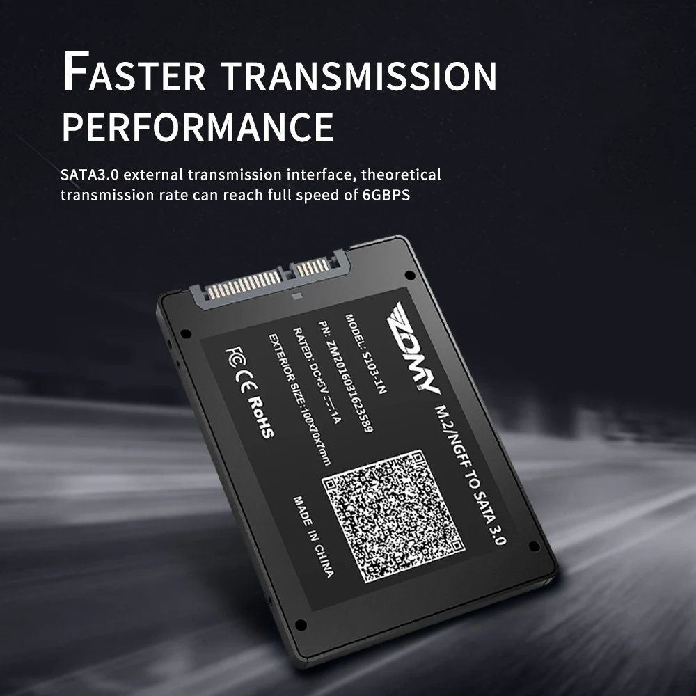 Чехол Zomy M.2 NGFF в SATA 3 0 для SSD 2 5 дюйма черный портативный алюминиевый корпус HDD