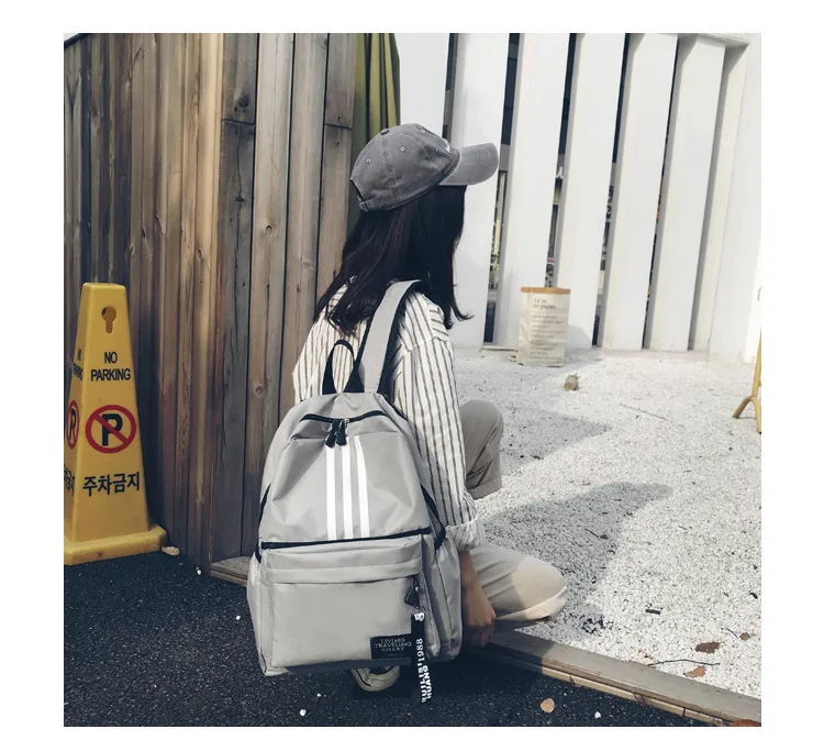 Напрямую от производителя продажи школьная сумка, коллежд студент Универсальный тенденция полосатый рюкзак Для женщин корейско-Стиль стиль холст B