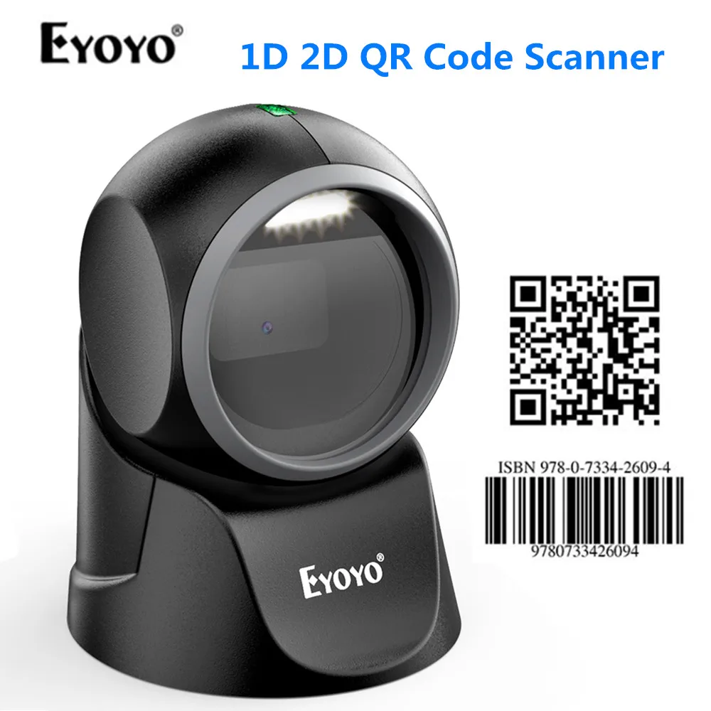 handheld barcode scanner Eyoyo EY-7100 1D/2D Desktop Barcode Scanner Omnidirectional USB Wired Barcode Reader Platform Scanner Automatic Sensing Scanning computer scanner Scanners