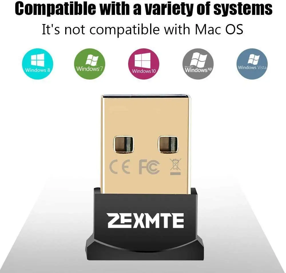 Zexmte Bluetooth USB Adapter CSR 4.0 Dongle Receiver Support Windows10/8/7/Visa/XP for Desktop Laptop Mouse and Keyboard Headset