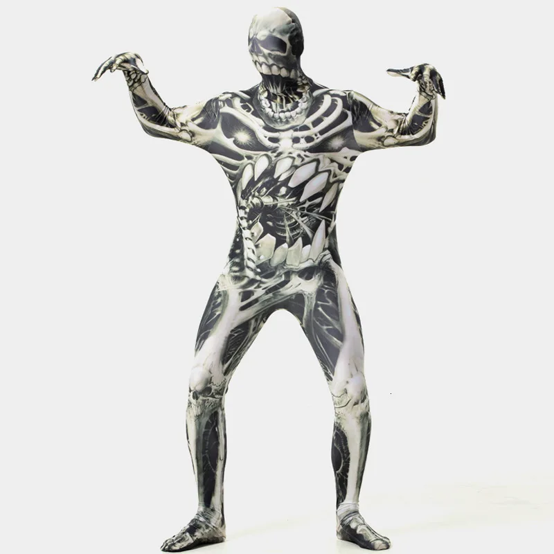 Высокое качество Хэллоуин Призрак Череп Зомби ужасный Косплей Костюм Zentai всего