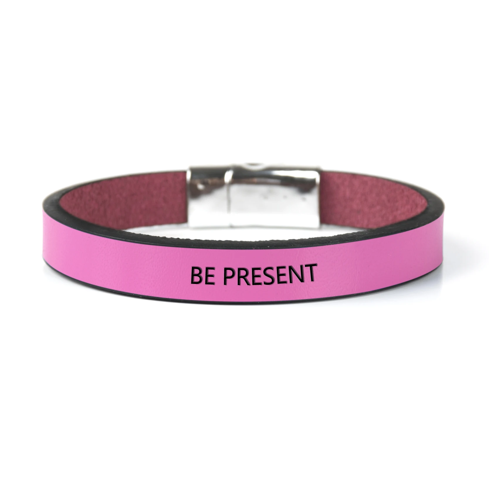 BE PRESENT кожаный браслет сообщение манжеты браслеты для женщин мужчин кнопки браслет с мантрой манжеты ручной цепи - Окраска металла: Pink