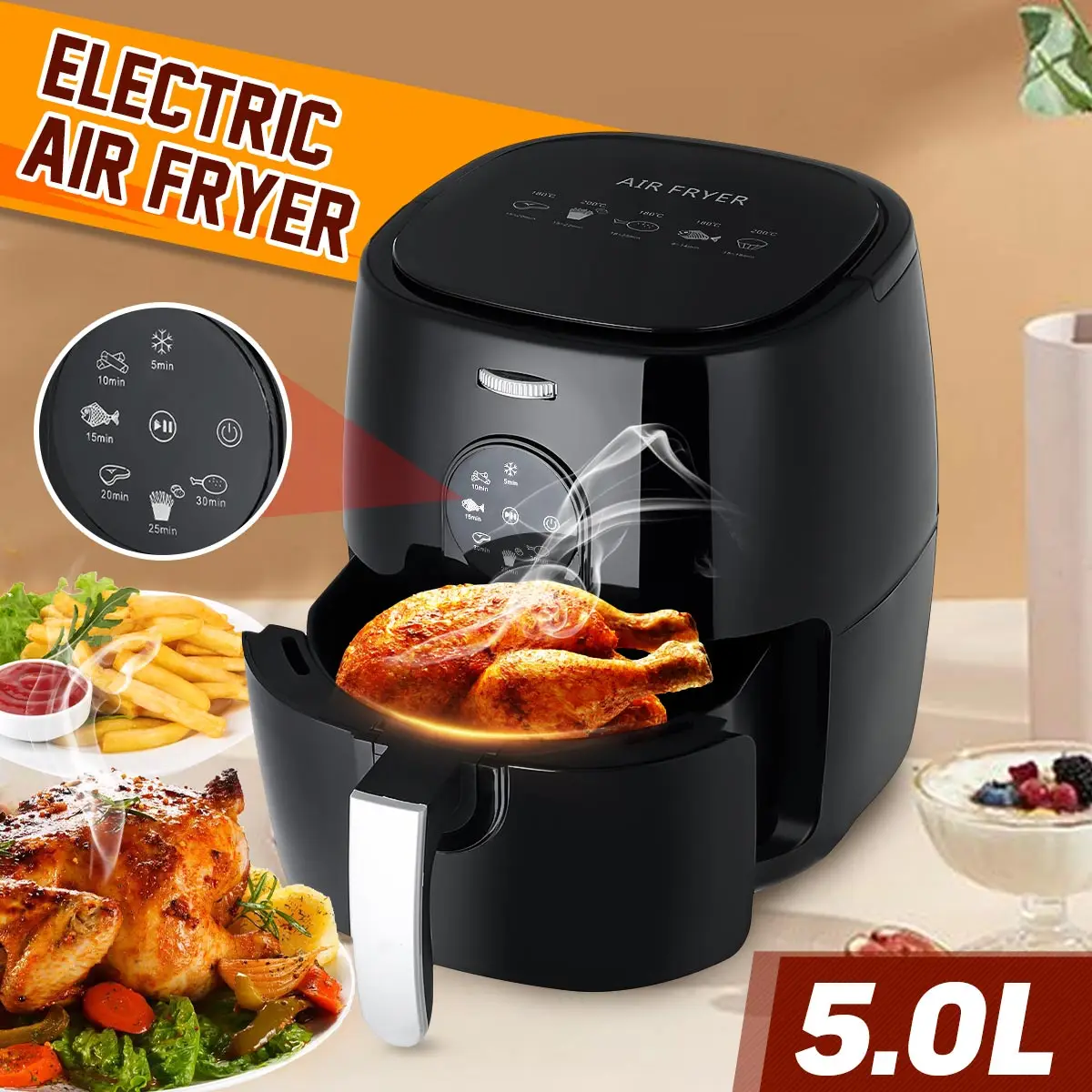 1350W 5L здоровья фритюрница с двумя решетками Плита Smart Touch ЖК-дисплей Airfryer