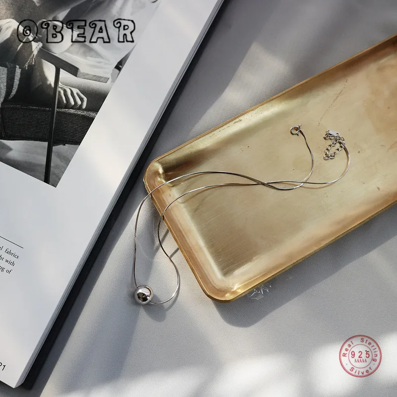 OBEAR серебро 925 пробы простой: золото круглый шар бусы ожерелье для женщин девушки