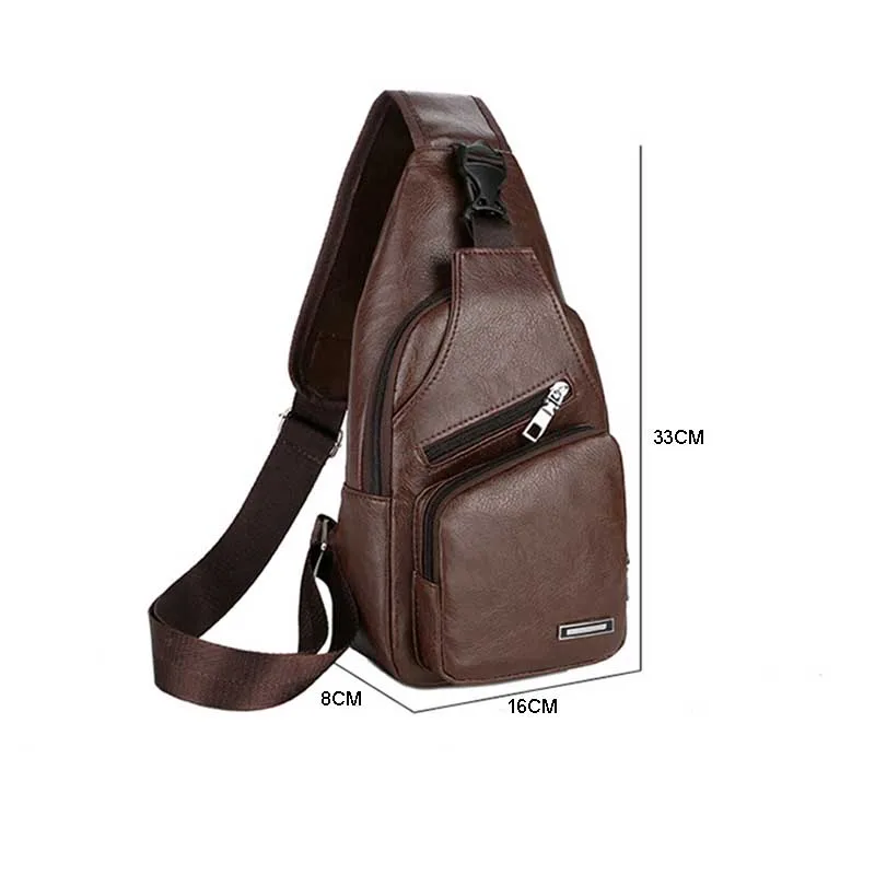 Men Teen Chest Pack Leather Sling Shoulder Bag Boys Portable USB Charging Phone Crossbody Bag Fashion Handbag Bolsa Deporte