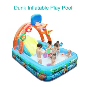 

Inflatable Swimming Pool High Quality Multiple Functions Kids Basketball Playing Pool With Basketball Hoop Water Slide For Kids