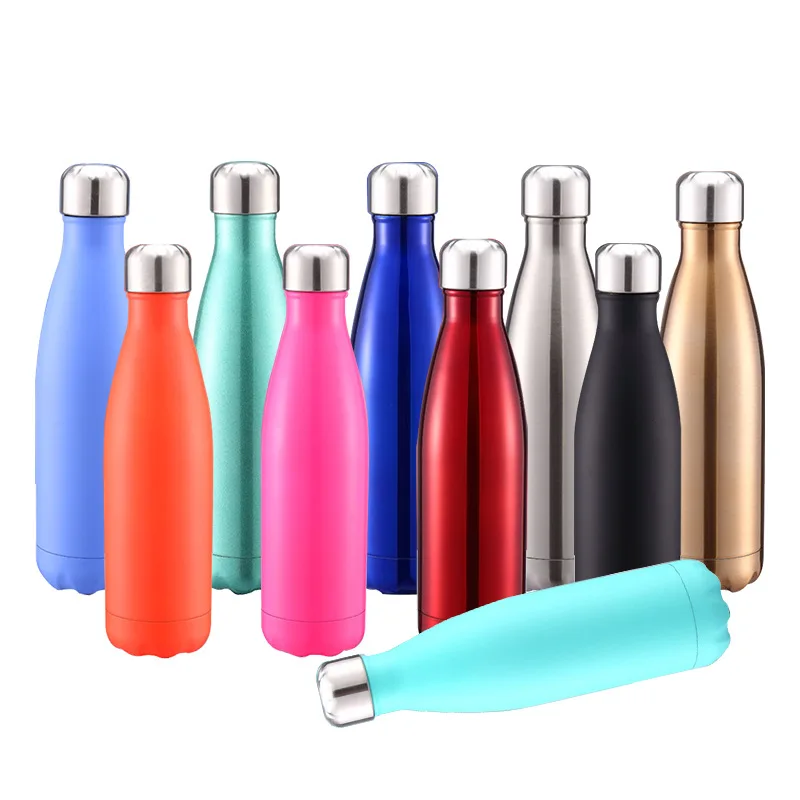 Портативные вакуумные бутылки для воды с двойными стенками 500 мл, изолированные из нержавеющей стали, заказной лазерный логотип
